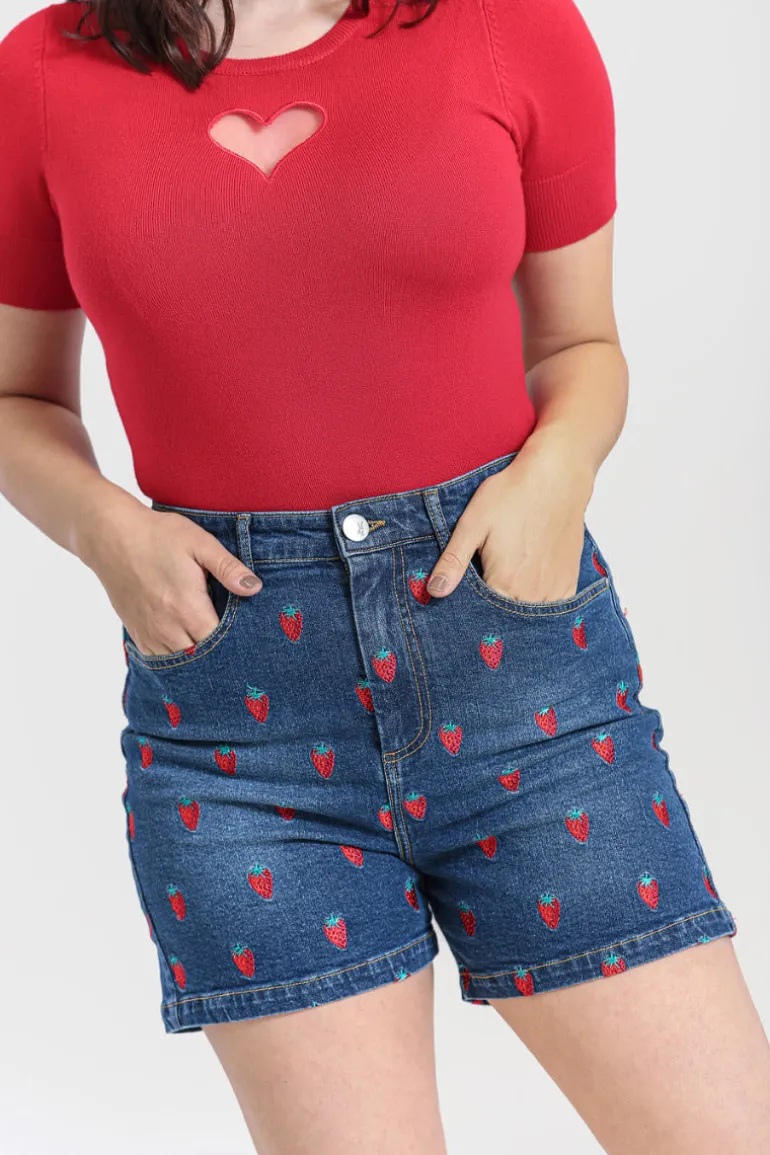 Strawberry Denim Shorts>Hell Bunny Sale